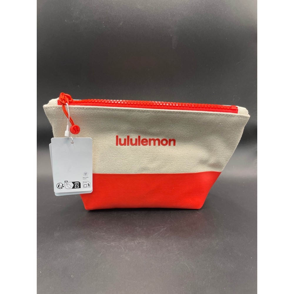 Lululemon Canvas Pouch Cream Red Wherever You Go Makeup Toiletry Bag NWT